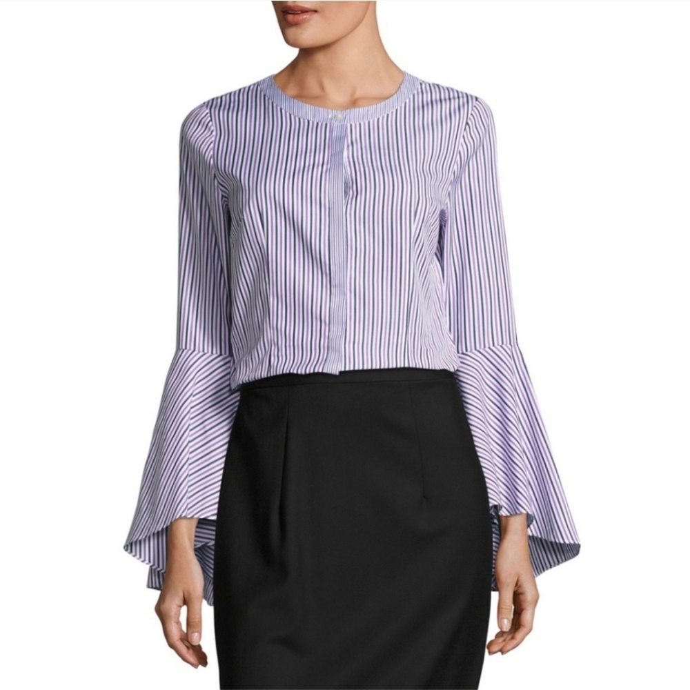 MILLY Michelle Striped Bell Sleeves Blouse in Violet